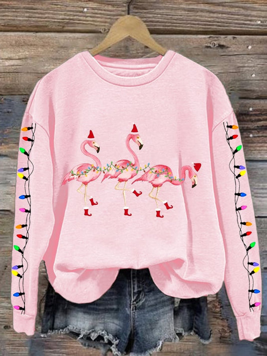 Women's Christmas Flamingo Print Crewneck Sweatshirt