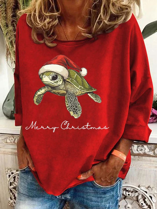 Women's Christmas Turtle Print Casual Sweatshirt